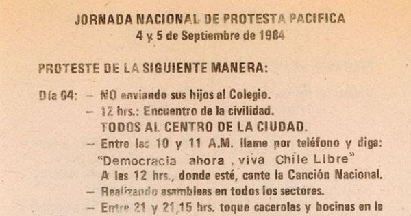 Jornada Nacional de Protesta Pacífica, 4 y 5 de septiembre 1984