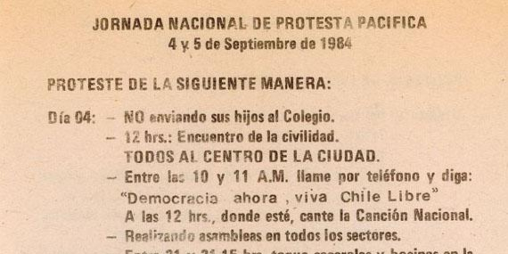 Jornada Nacional de Protesta Pacífica, 4 y 5 de septiembre 1984