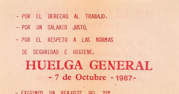 Por el derecho al trabajo, 7 de octubre 1987