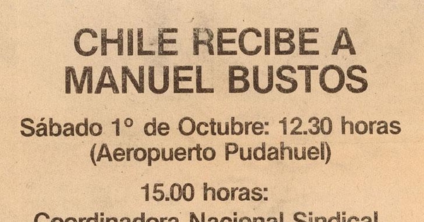 Chile recibe a Manuel Bustos, Octubre 1983