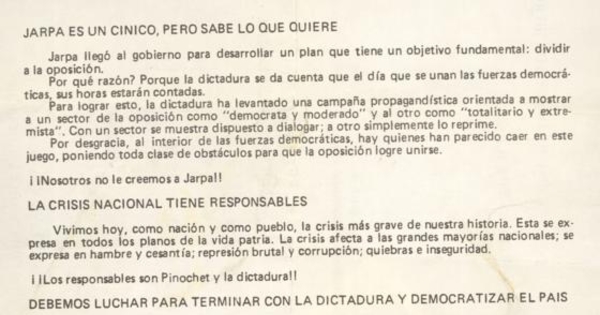 Jarpa es un cínico, 18 de noviembre 1983