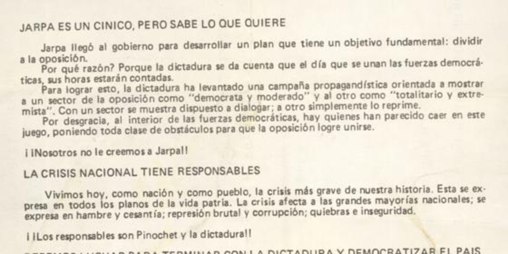 Jarpa es un cínico, 18 de noviembre 1983