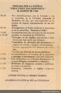 Jornada por la justicia : Chile exige una respuesta, 20 de agosto 1986