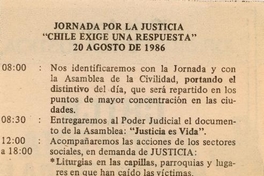 Jornada por la justicia : Chile exige una respuesta, 20 de agosto 1986