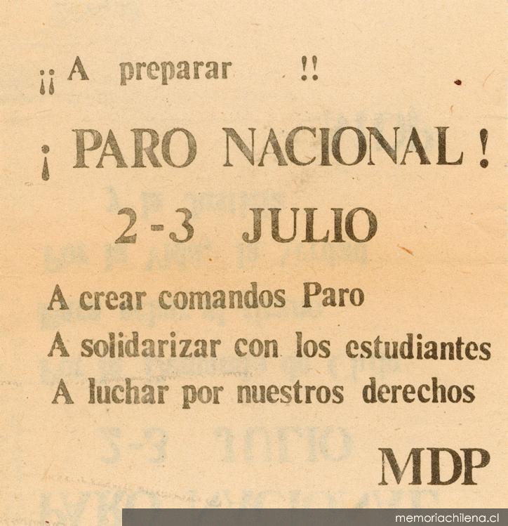 ¡A preparar! ¡Paro Nacional!, 1983-1988