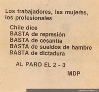 Los trabajadores, las mujeres, los profesionales : Chile dice basta de represión