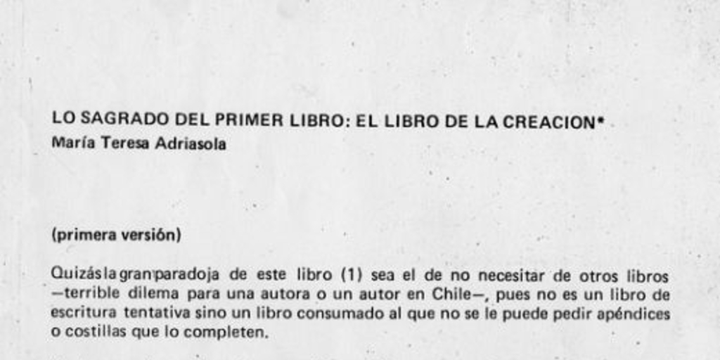 Lo sagrado del primer libro, el libro de la creación