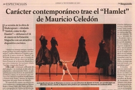 Carácter comtemporaneo trae "Hamlet" de Mauricio Celedón