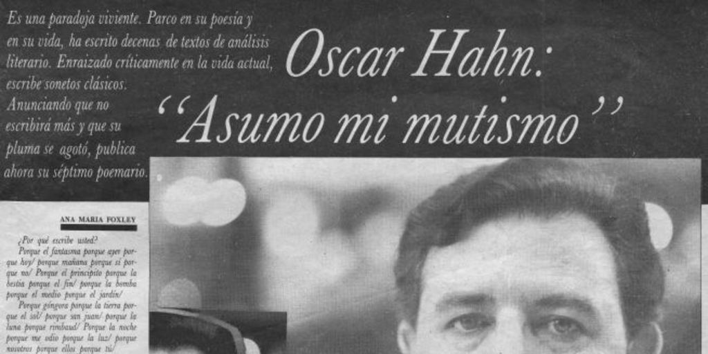 Oscar Hahn, "Asumo mi mutismo"