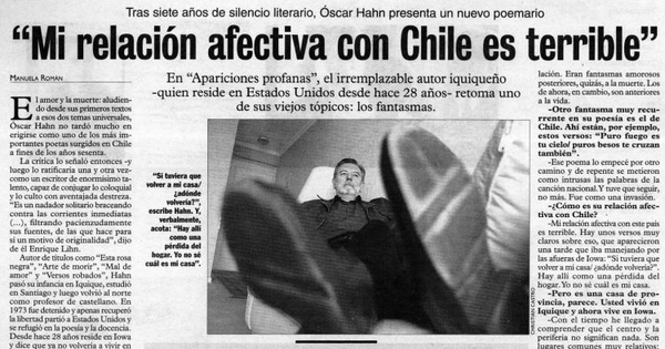 "Mi relación afectiva con Chile es terrible "