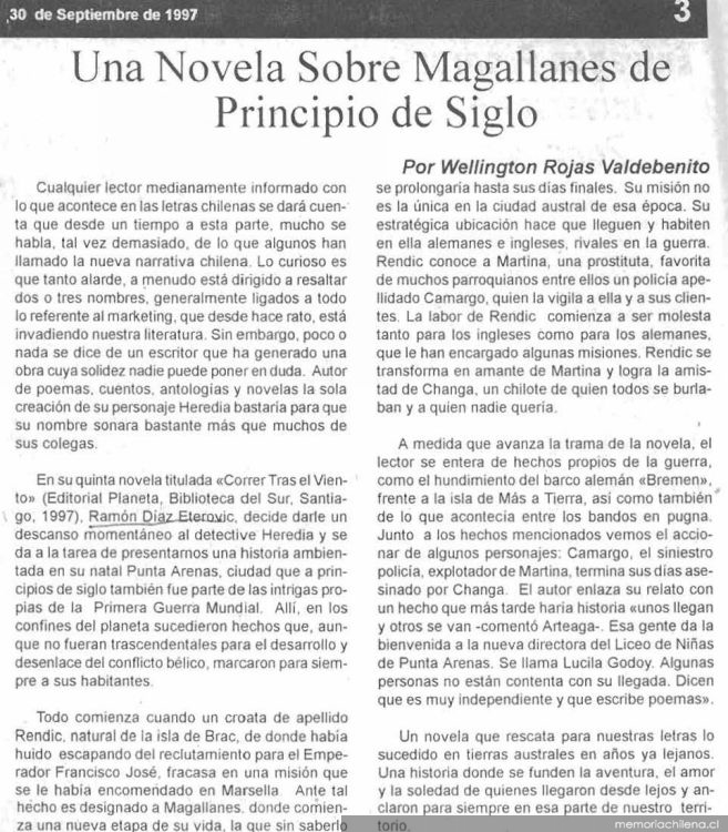 Una novela sobre Magallanes de principio de siglo