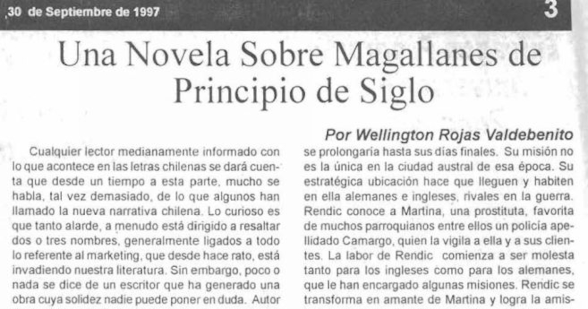 Una novela sobre Magallanes de principio de siglo