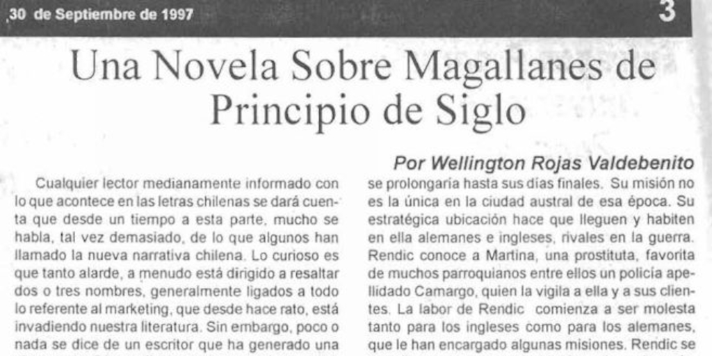 Una novela sobre Magallanes de principio de siglo