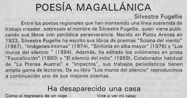 Poesía magallánica : Silvestre Fugellie