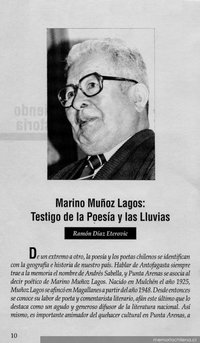 Marino Muñoz Lagos, testigo de la poesía y las lluvias