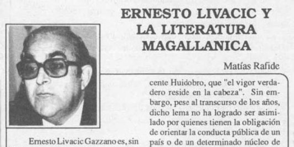 Ernesto Livacic y la literatura magallánica