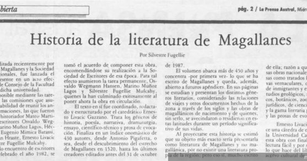 Historia de la literatura de Magallanes