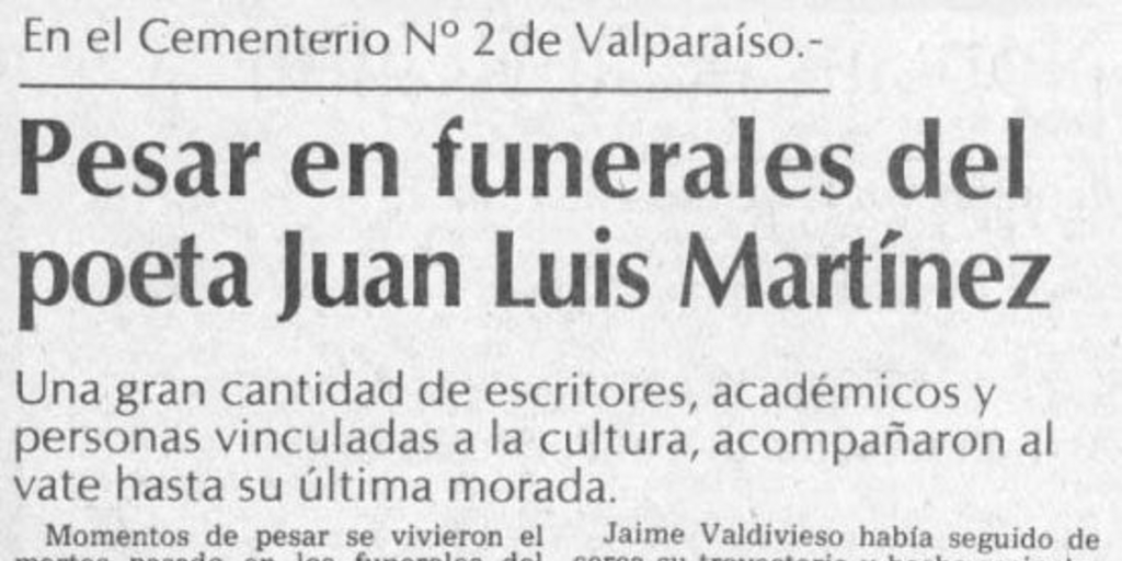 Pesar en funerales del poeta Juan Luis Martínez