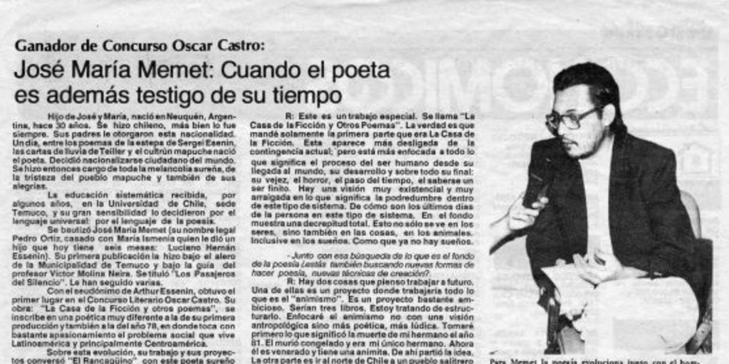 José María Memet, cuando el poeta es además testigo de su tiempo