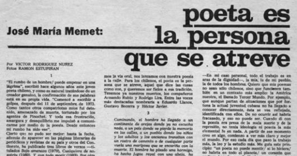 José María Memet : poeta es la persona que se atreve