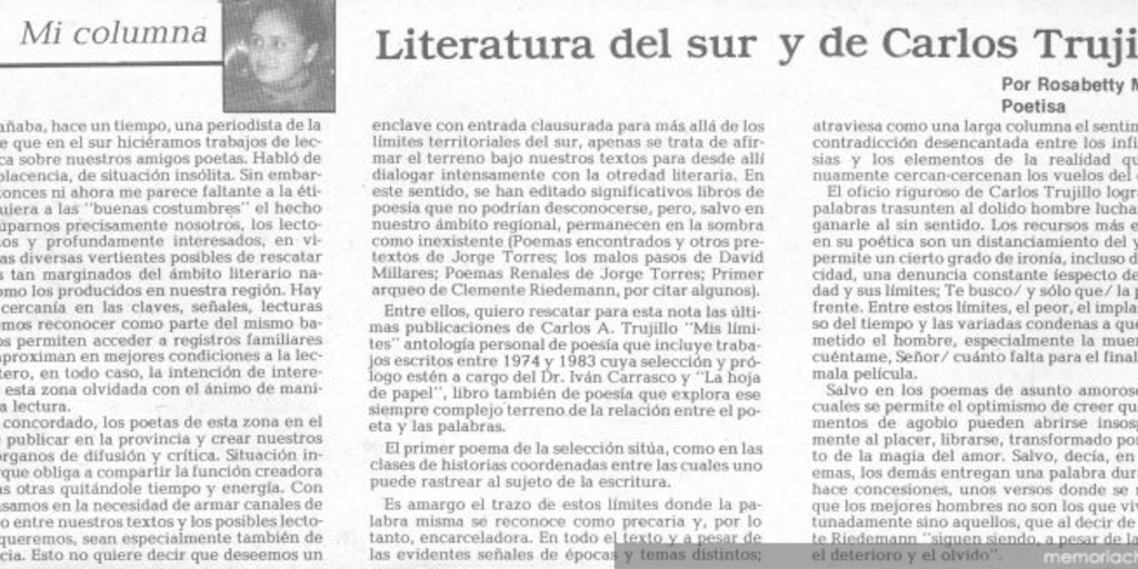 Literatura del sur y de Carlos Trujillo