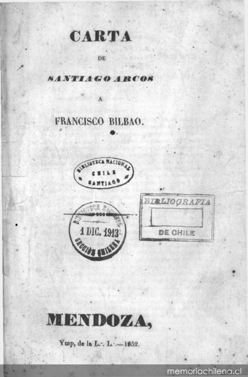 Carta de Santiago Arcos a Francisco Bilbao
