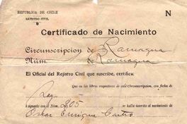 [Certificado de Nacimiento] 1928 ene. 30 [de] Oscar Castro : [manuscrito]
