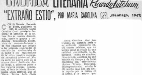 Crónica literaria : Extraño estío, por María Carolina Geel