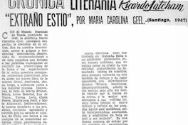 Crónica literaria : Extraño estío, por María Carolina Geel