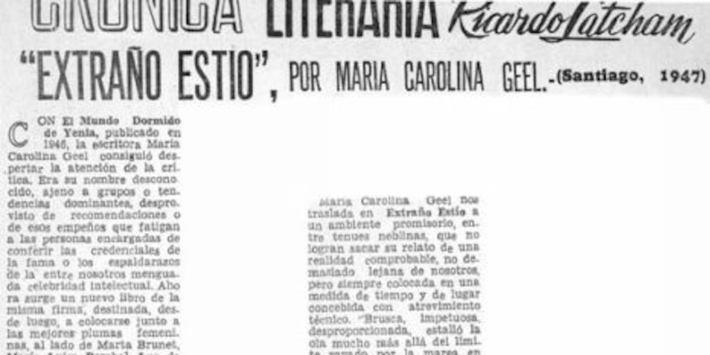 Crónica literaria : Extraño estío, por María Carolina Geel