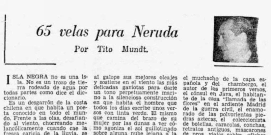 65 velas para Neruda