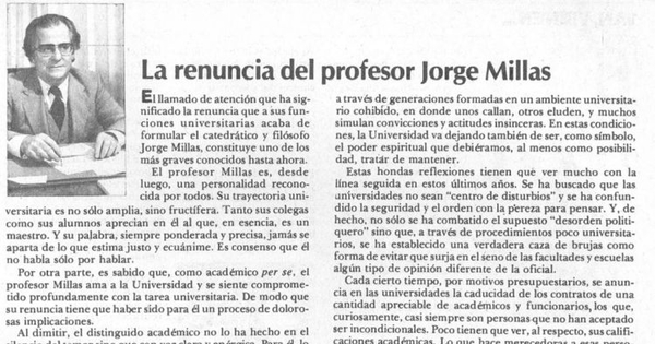 La renuncia del profesor Jorge Millas