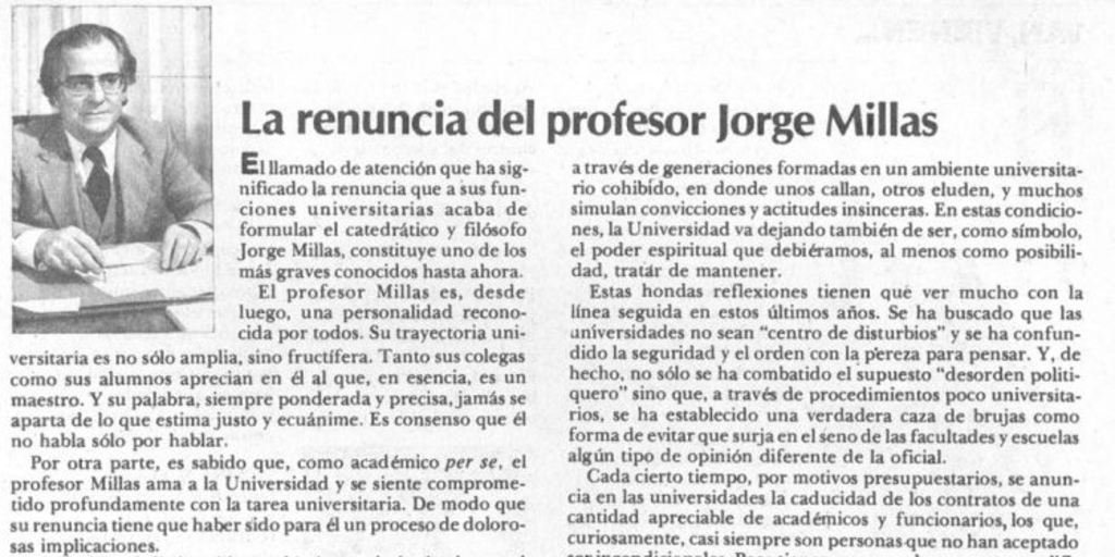 La renuncia del profesor Jorge Millas