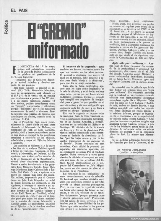 El "gremio" uniformado", 8 de mayo de 1968