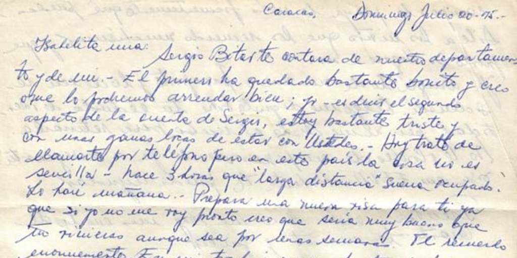 Carta de Orlando Letelier a Isabel Morel, 20 de julio de 1975