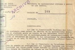 Decreto Supremo que priva de la nacionalidad chilena a Orlando Letelier del Solar, 15 de junio de 1976