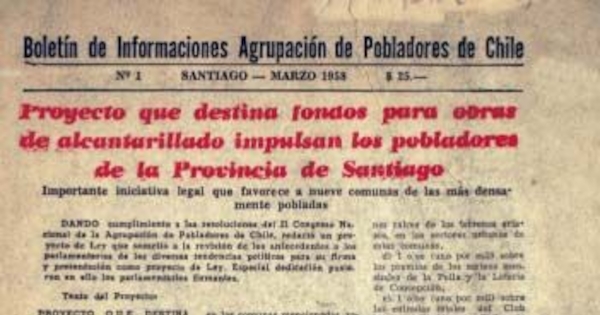 Boletín de informaciones : n° 1, Santiago, marzo de 1958