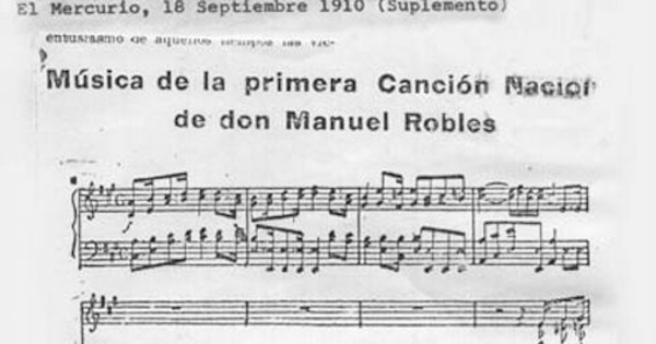 Música de la primera Canción Nacional de Don Manuel Robles
