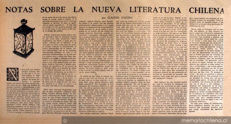 Notas sobre la nueva literatura chilena