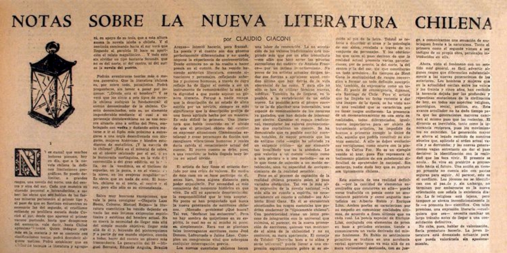Notas sobre la nueva literatura chilena