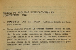 Reseña de algunas publicaciones en Concepción, 1985