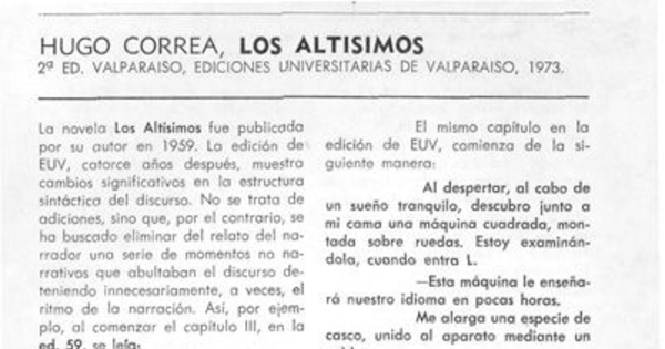 Hugo Correa, Los altísimos