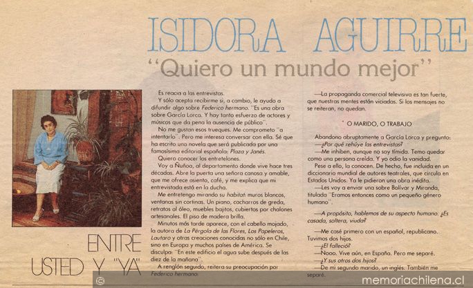 Isidora Aguirre, "Quiero un mundo mejor"