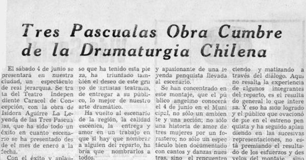 Tres Pascualas, obra cumbre de la dramaturgia chilena
