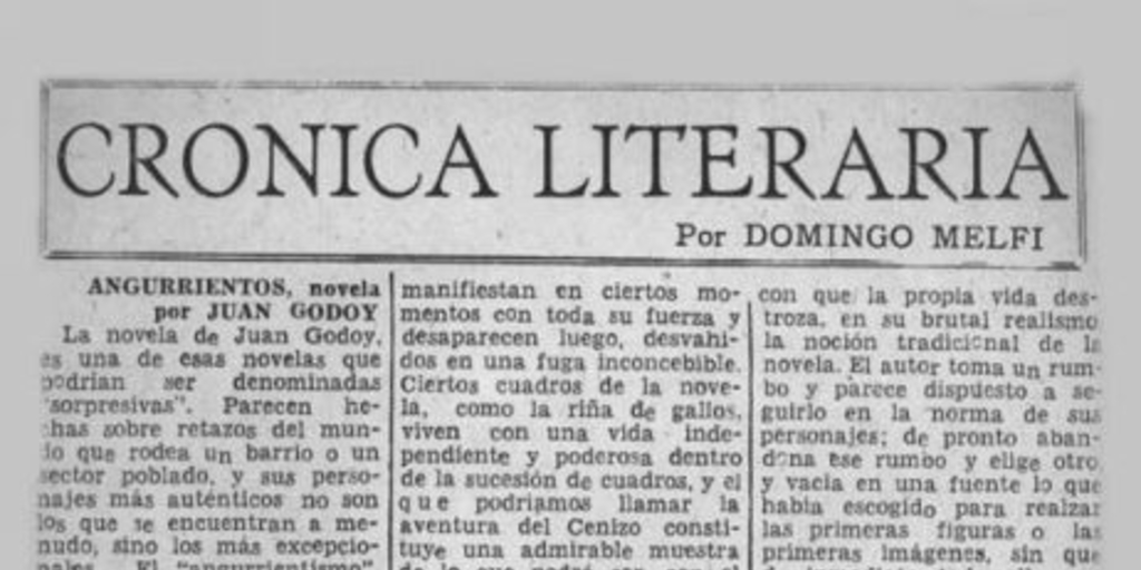 Crónica literaria : Angurrientos, novela por Juan Godoy