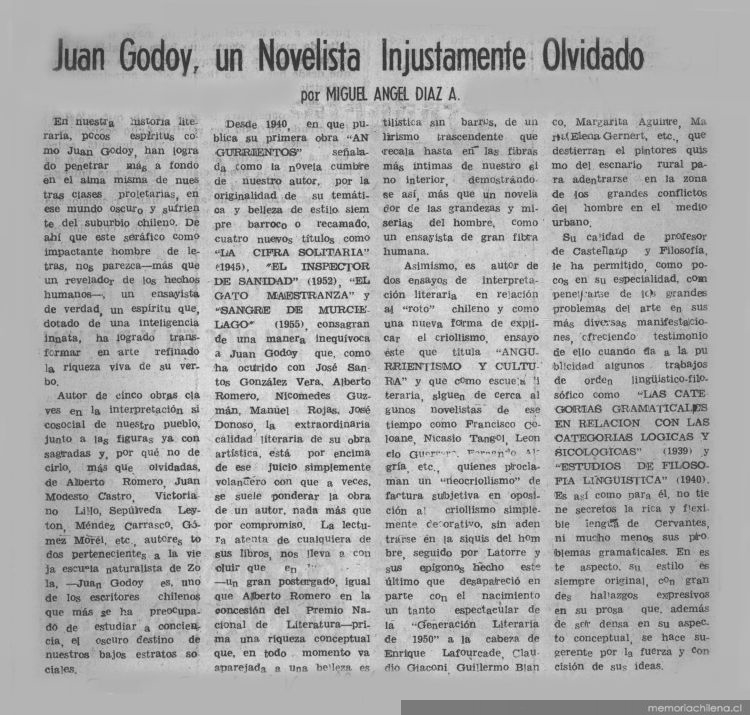 Juan Godoy, un novelista injustamente olvidado