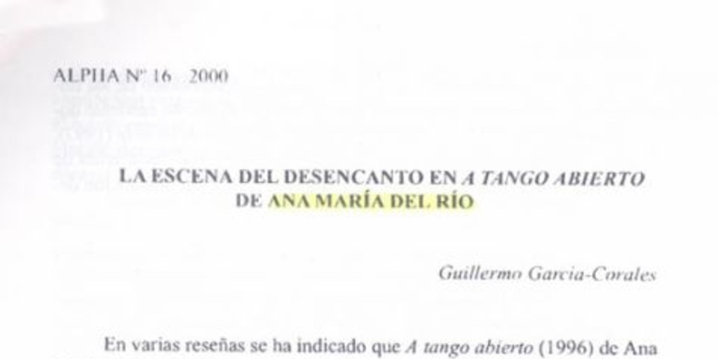 La escena del desencanto en a Tango abierto de Ana María del Río