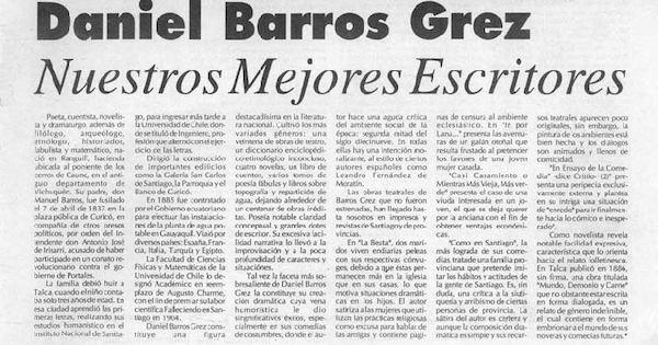 Nuestros mejores escritores : Daniel Barros Grez