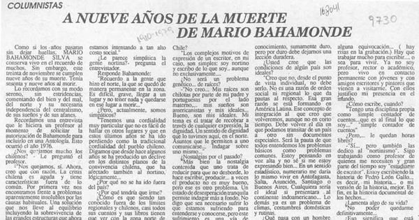 A nueve años de la muerte de Mario Bahamonde
