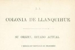 La colonia de Llanquihue : su orijen, estado actual i medios de impulsar su progreso